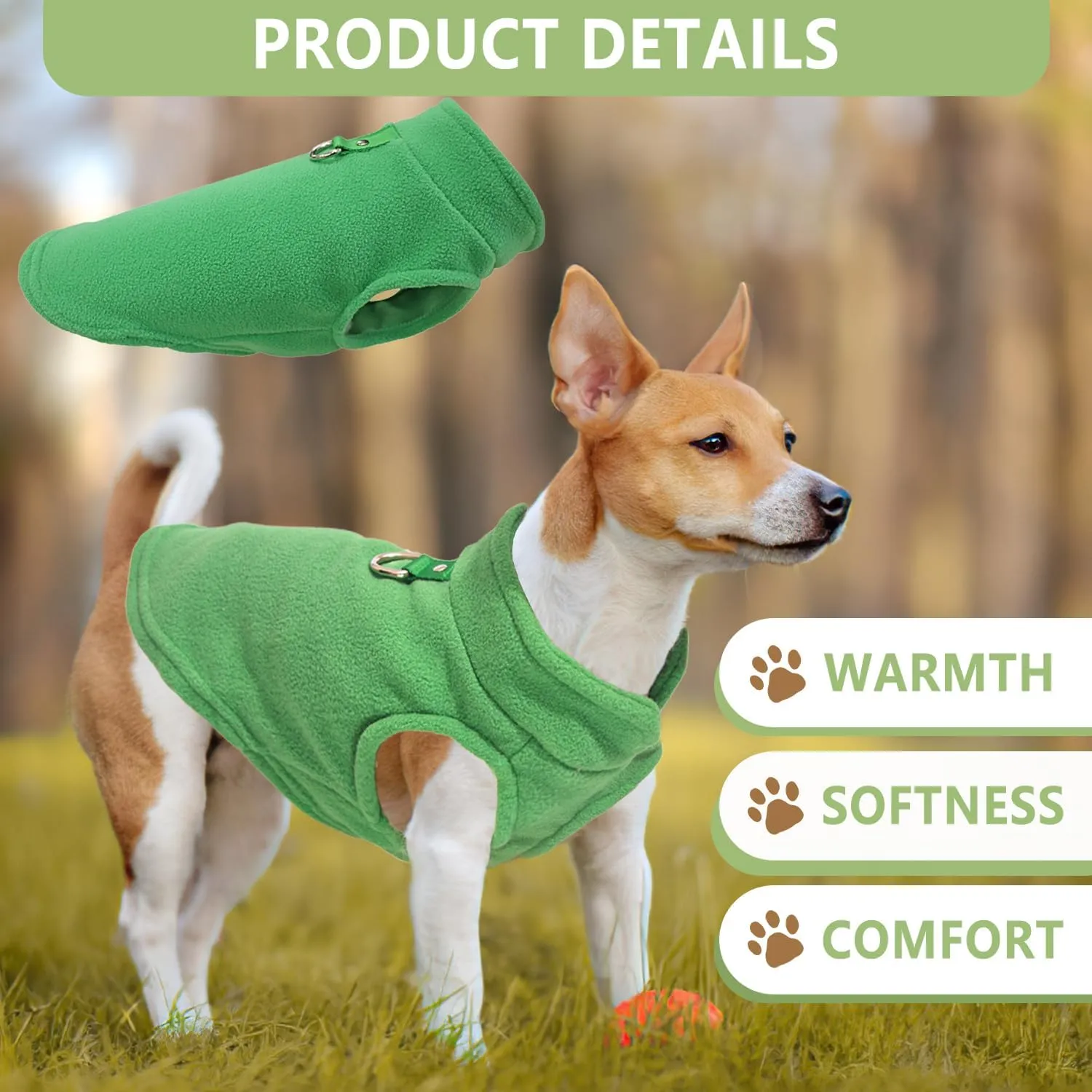 2 Pack Dog Sweater with Leash Ring, Warm Pet Clothes Thick Clothes Coat Fleece Dog Sweaters for Small Dogs Girl Boy Pullover Doggie Jacket for Fall Winter (Blue,Green, Small)