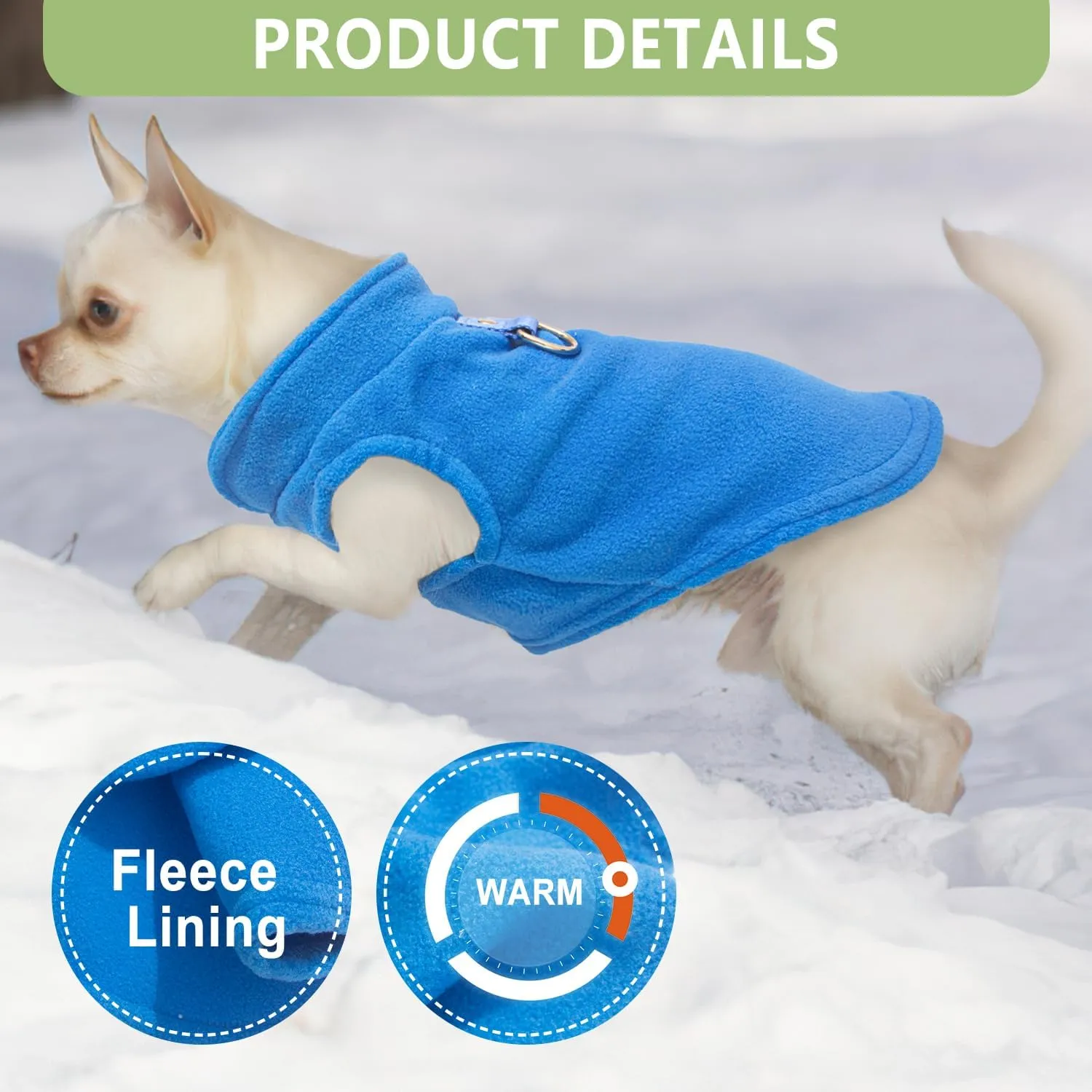 2 Pack Dog Sweater with Leash Ring, Warm Pet Clothes Thick Clothes Coat Fleece Dog Sweaters for Small Dogs Girl Boy Pullover Doggie Jacket for Fall Winter (Blue,Green, Small)