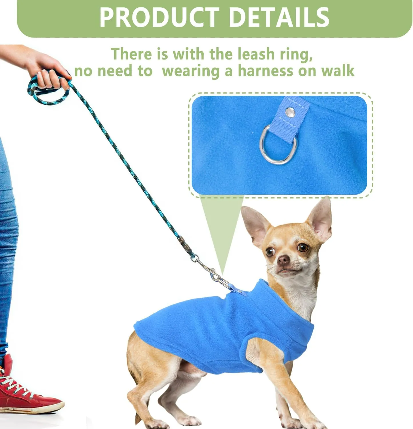 2 Pack Dog Sweater with Leash Ring, Warm Pet Clothes Thick Clothes Coat Fleece Dog Sweaters for Small Dogs Girl Boy Pullover Doggie Jacket for Fall Winter (Blue,Green, Small)