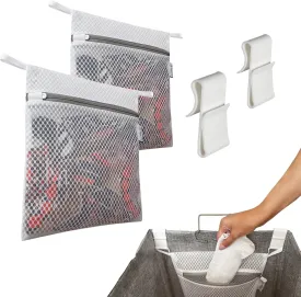 2Pcs Mesh Laundry Bags for Delicates w/Hooks, Hanging Durable Laundry Mesh Wash Bags Attachable Inside Laundry Basket, Lingerie Bags for Washing Bras, Socks  12x10 Washable Laundry Bag