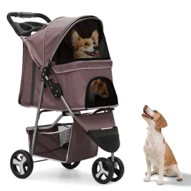 3-Wheel Pet Stroller for Cats & Small Dogs with Weatherproof Cover, Cup Holders & Undercarriage Baske - Foldable Design, CAAP-DGS-A78-CF