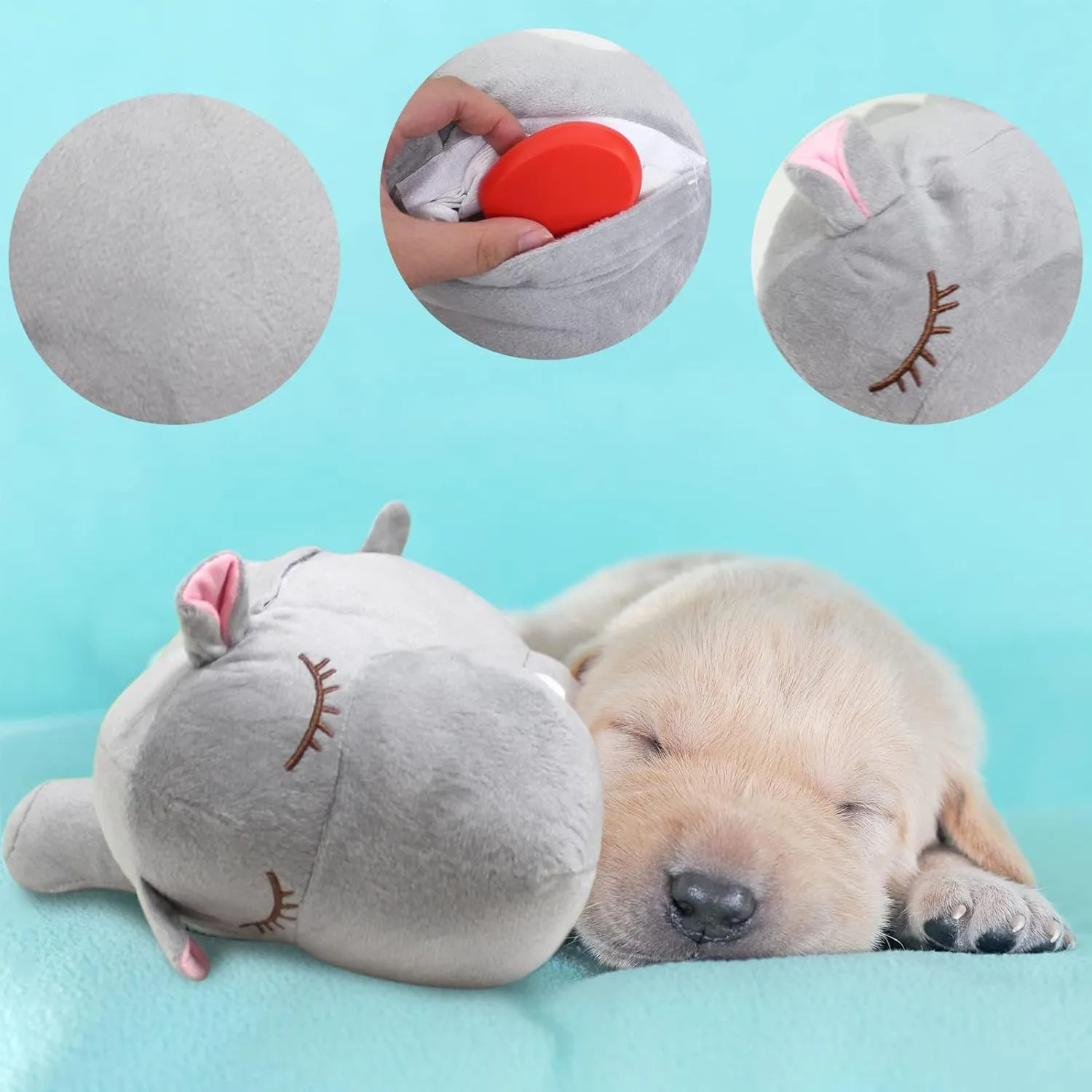 3T group Heartbeat Puppy for Dogs Puppy Heartbeat Toy Sleep Aid,Stuffed Animal with Heartbeat for Puppies,Dog Toys Anxiety Relief,Heartbeat Pillow Plush Calming Puppy Toys(Gray)