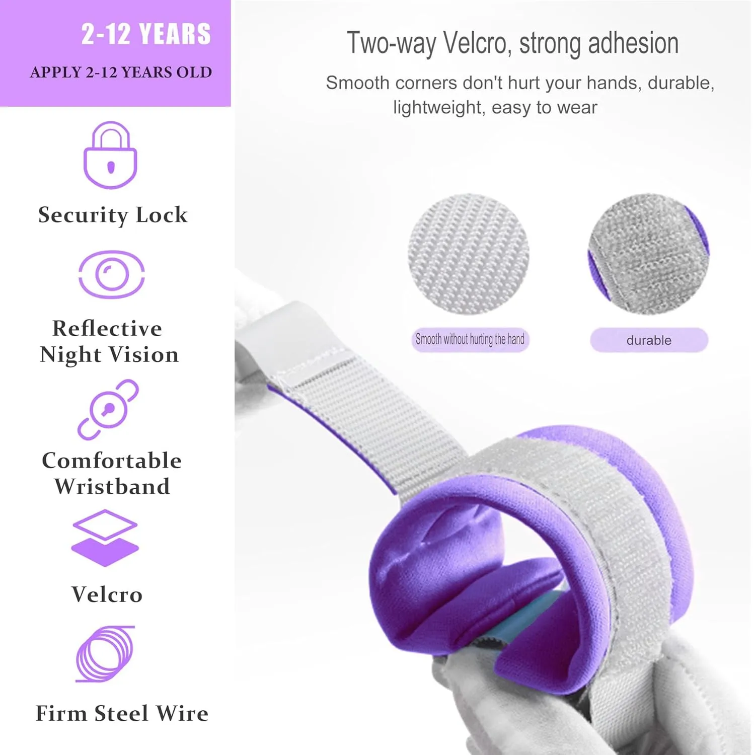 Anti Lost Wrist Link,Toddler Harness Walking Leash with Induction Lock,Reflective Child Wrist Leashes for Baby,6.56ft Kids Leash for Supermarket Mall Airport Amusement Park Zoo TravelPurple