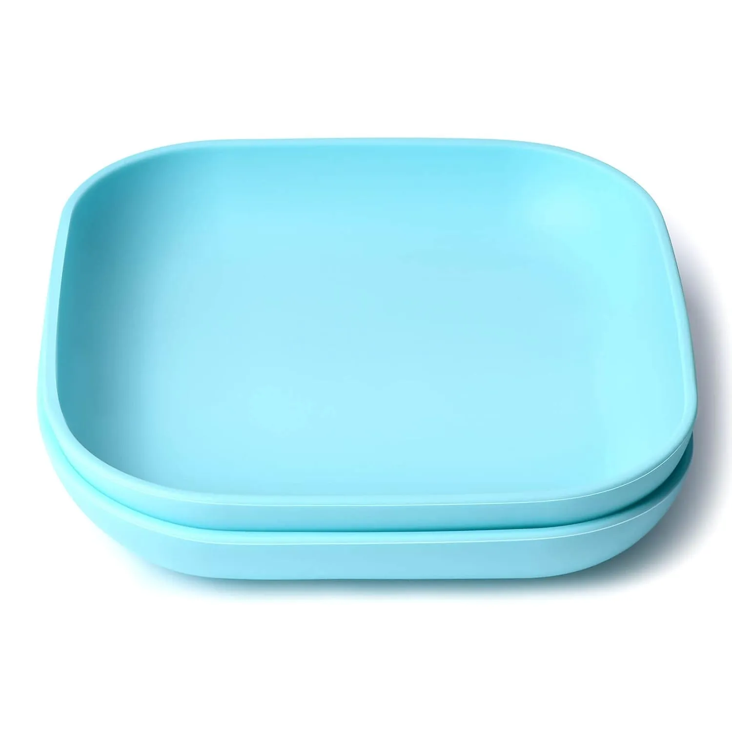 BABELIO Silicone Toddler Plates, 2 Pack Undivided Baby Self Feeding Utensils, BPA Free, Microwave, Oven and Dishwasher Safe (Azure)
