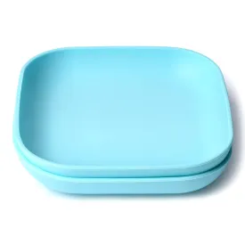 BABELIO Silicone Toddler Plates, 2 Pack Undivided Baby Self Feeding Utensils, BPA Free, Microwave, Oven and Dishwasher Safe (Azure)