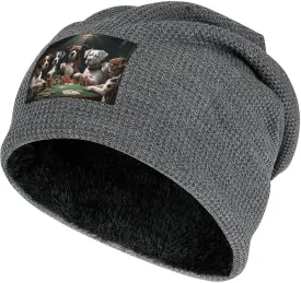 Beanies Hats Men Playing Poker Dogs Printed Winter Knitted Hat Slouchy Pullover Cap Thick Warm Caps for Men Women