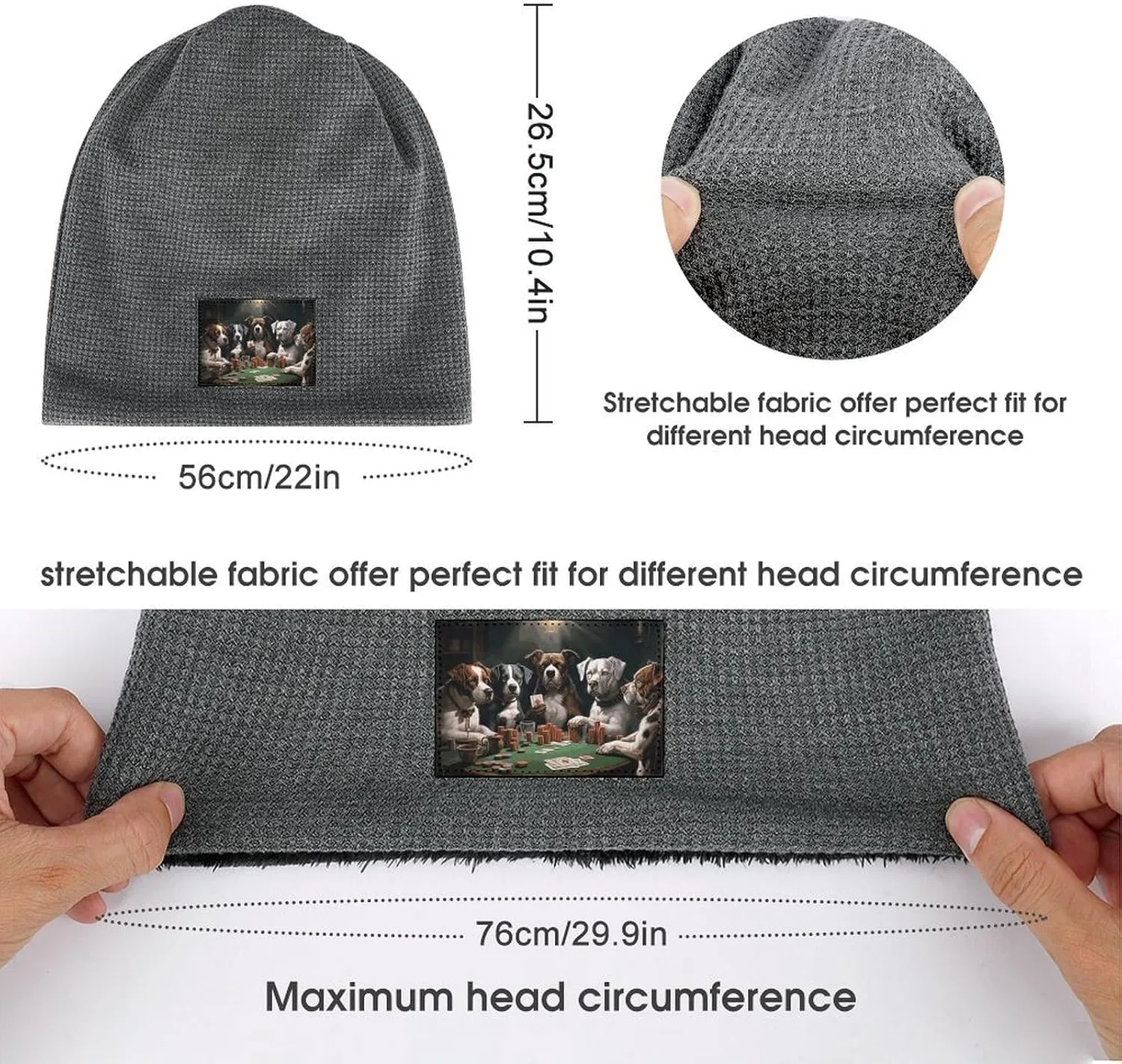 Beanies Hats Men Playing Poker Dogs Printed Winter Knitted Hat Slouchy Pullover Cap Thick Warm Caps for Men Women