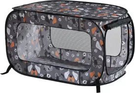 Beatrice Home Fashions Portable, Collapsible, Pop Up Kennel Travel Cat and Dog Crate, 32.5" L x 19.5" W x 19.5" H, Face of Love