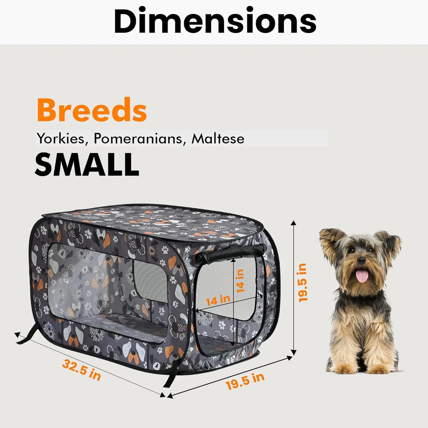 Beatrice Home Fashions Portable, Collapsible, Pop Up Kennel Travel Cat and Dog Crate, 32.5" L x 19.5" W x 19.5" H, Face of Love