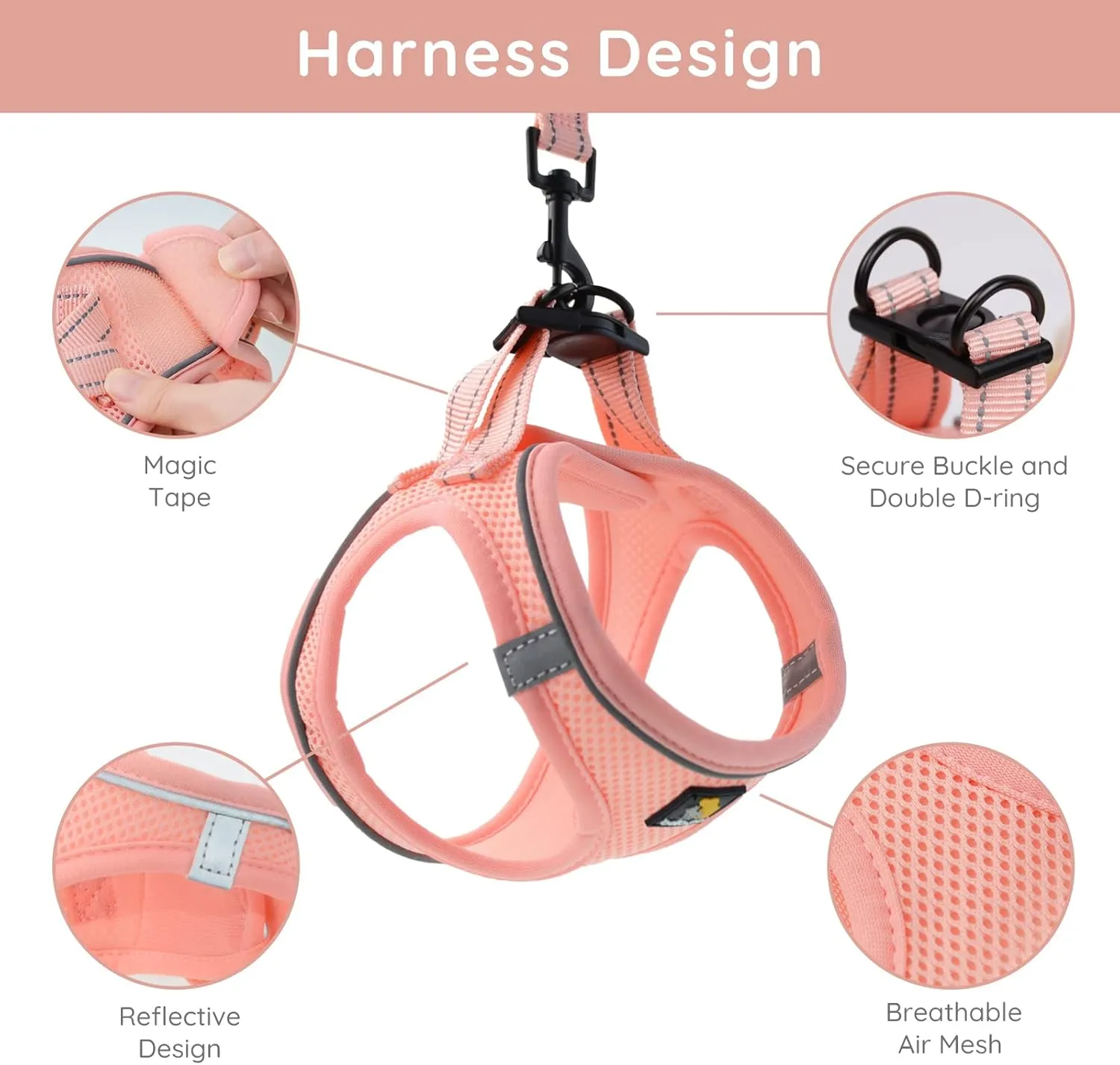 BELLA & PAL Puppy Harness with Leash Set, Dog Harness for Small Dogs No Pull, Dog Leash for Small Dogs, Step in Harness for Extra Small Dogs, Pink Harness, S