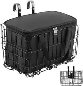 Bike Basket Front, Bicycle Baskets for Adult Bikes, Folding Bicycle Basket with Removable Liner Bag, Resistant and Easy to Install for Adult Women Men Carrying Dogs, Pets, Fruit & Grocery