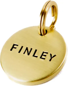 Brass Dog Tags Personalized for Pets, Handcrafted Name Tag, Durable Solid Brass, Deep Engraved, Round and Diamond Shapes, Phone Number on Back (Round)