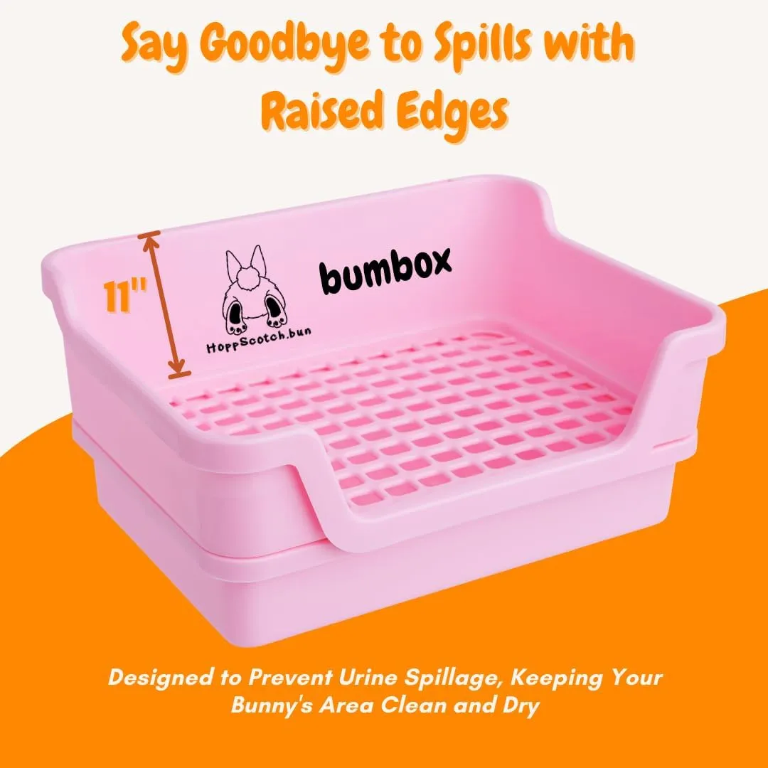 Bumbox Rabbit Large Litter Box w/Plastic Grid Safe for Bunny feet - Training Rabbit Cage Indoor or Outdoor for Small and Large Animal, 15.75in - Pink