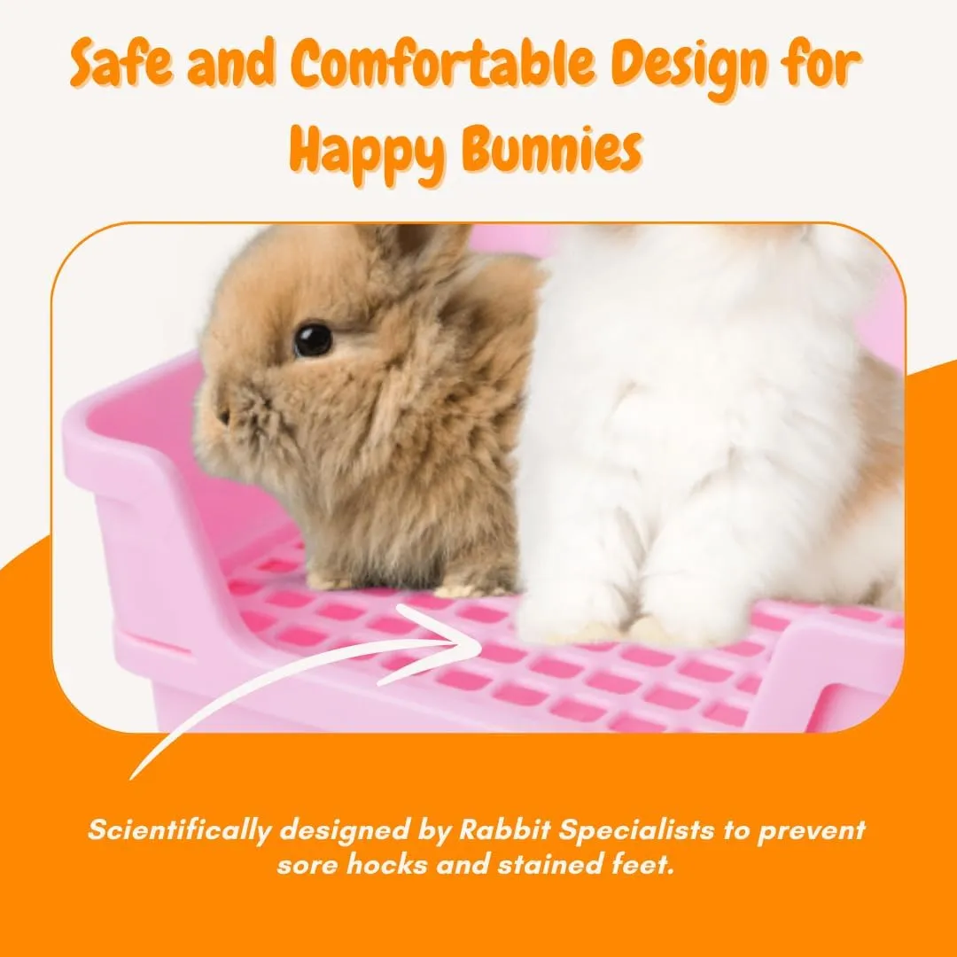 Bumbox Rabbit Large Litter Box w/Plastic Grid Safe for Bunny feet - Training Rabbit Cage Indoor or Outdoor for Small and Large Animal, 15.75in - Pink