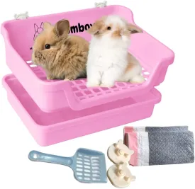 Bumbox Rabbit Large Litter Box w/Plastic Grid Safe for Bunny feet - Training Rabbit Cage Indoor or Outdoor for Small and Large Animal, 15.75in - Pink