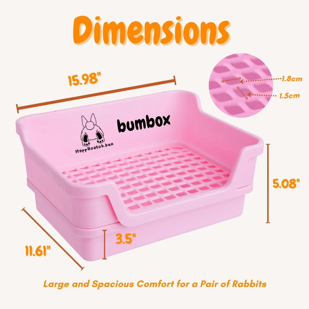 Bumbox Rabbit Large Litter Box w/Plastic Grid Safe for Bunny feet - Training Rabbit Cage Indoor or Outdoor for Small and Large Animal, 15.75in - Pink