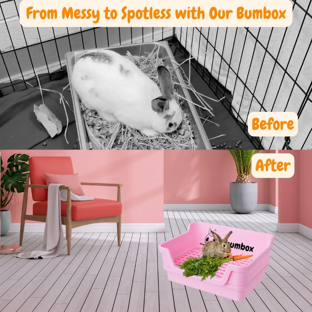 Bumbox Rabbit Large Litter Box w/Plastic Grid Safe for Bunny feet - Training Rabbit Cage Indoor or Outdoor for Small and Large Animal, 15.75in - Pink