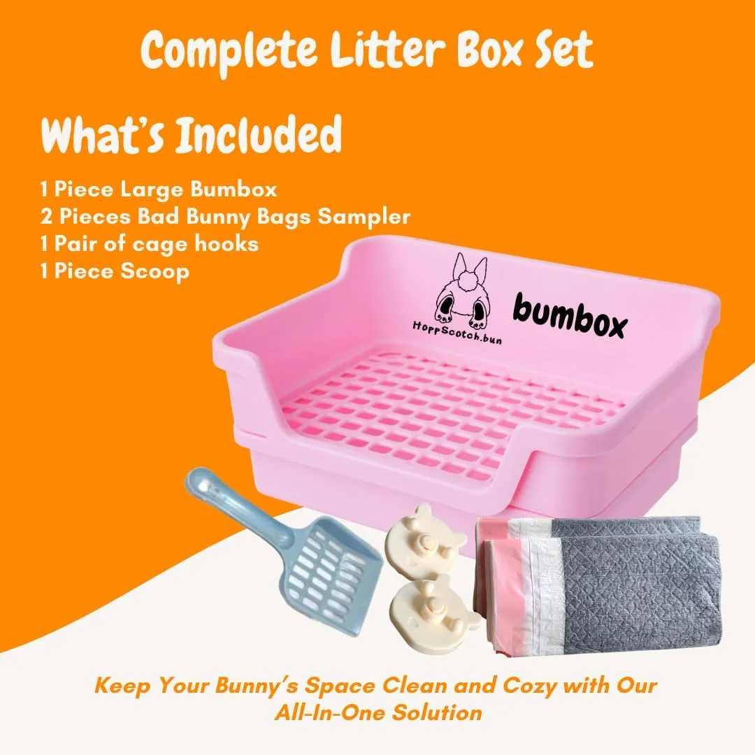 Bumbox Rabbit Large Litter Box w/Plastic Grid Safe for Bunny feet - Training Rabbit Cage Indoor or Outdoor for Small and Large Animal, 15.75in - Pink
