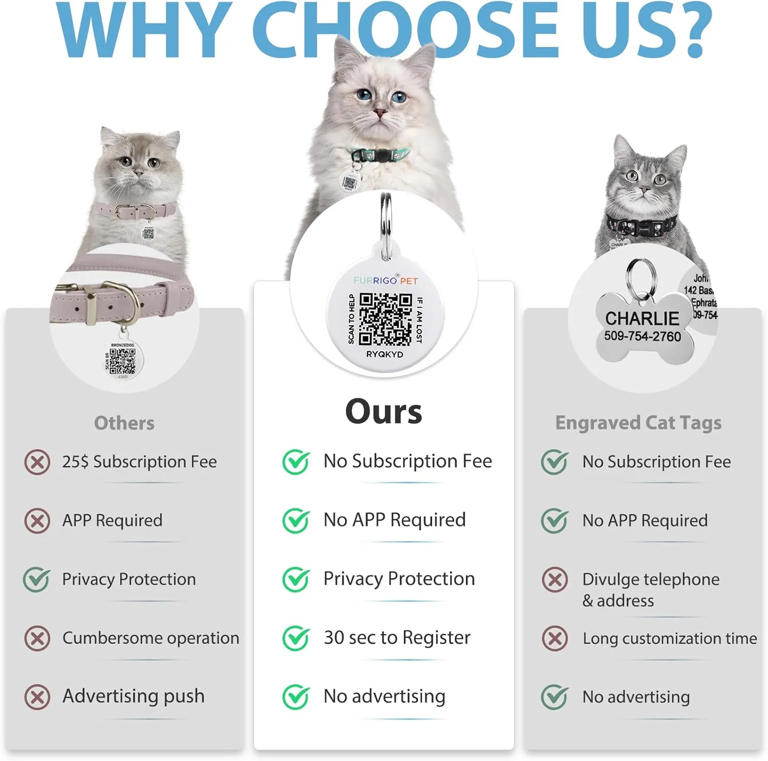 Cat Collar Breakaway with QR Code Name Tag, Reflective Kitten Collars with Bell, Cat ID Tag Personalized, Ultra-Durable, Adjustable, Quick Release, Fits Most Girl Boy Small Large Cats (8''-13.3'')