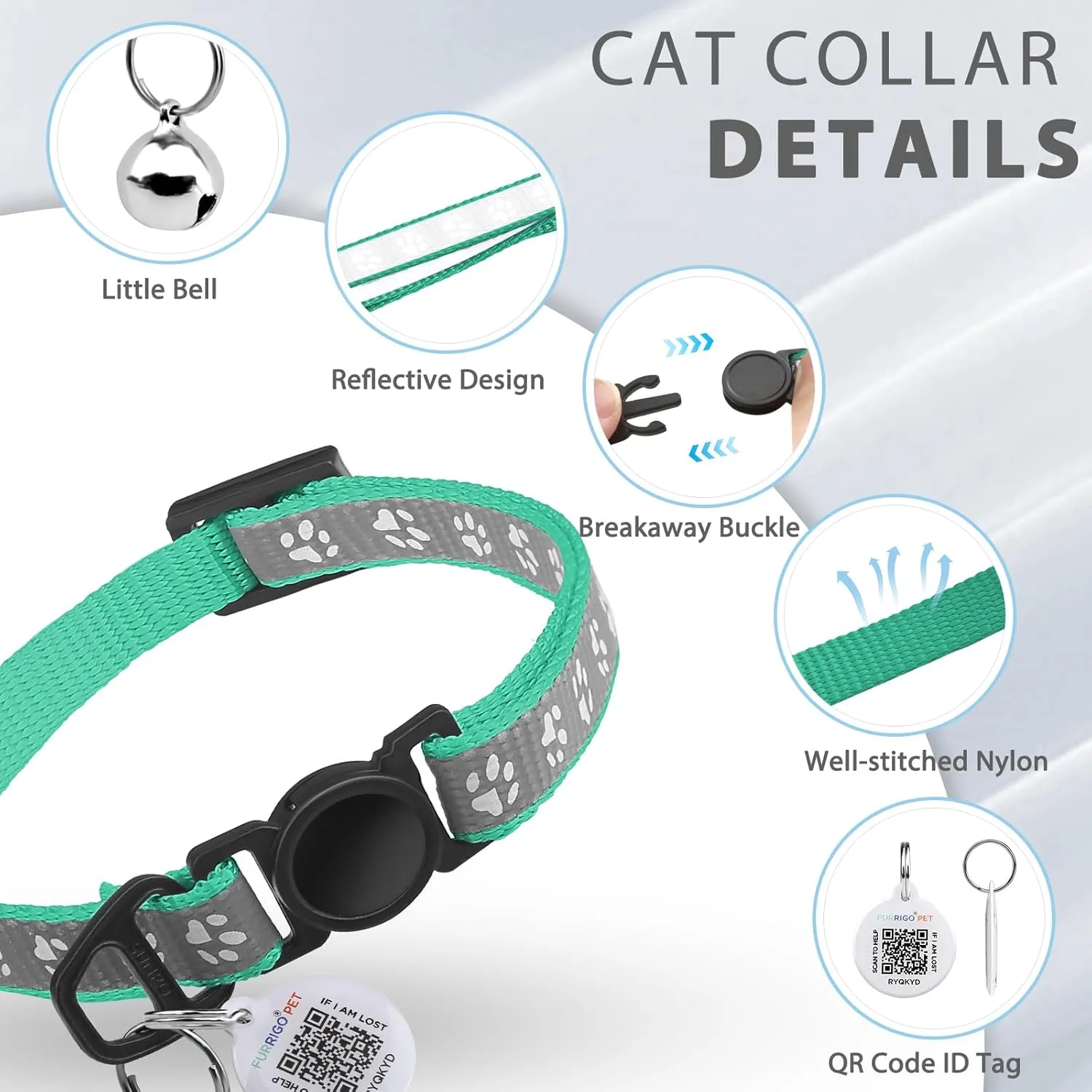 Cat Collar Breakaway with QR Code Name Tag, Reflective Kitten Collars with Bell, Cat ID Tag Personalized, Ultra-Durable, Adjustable, Quick Release, Fits Most Girl Boy Small Large Cats (8''-13.3'')