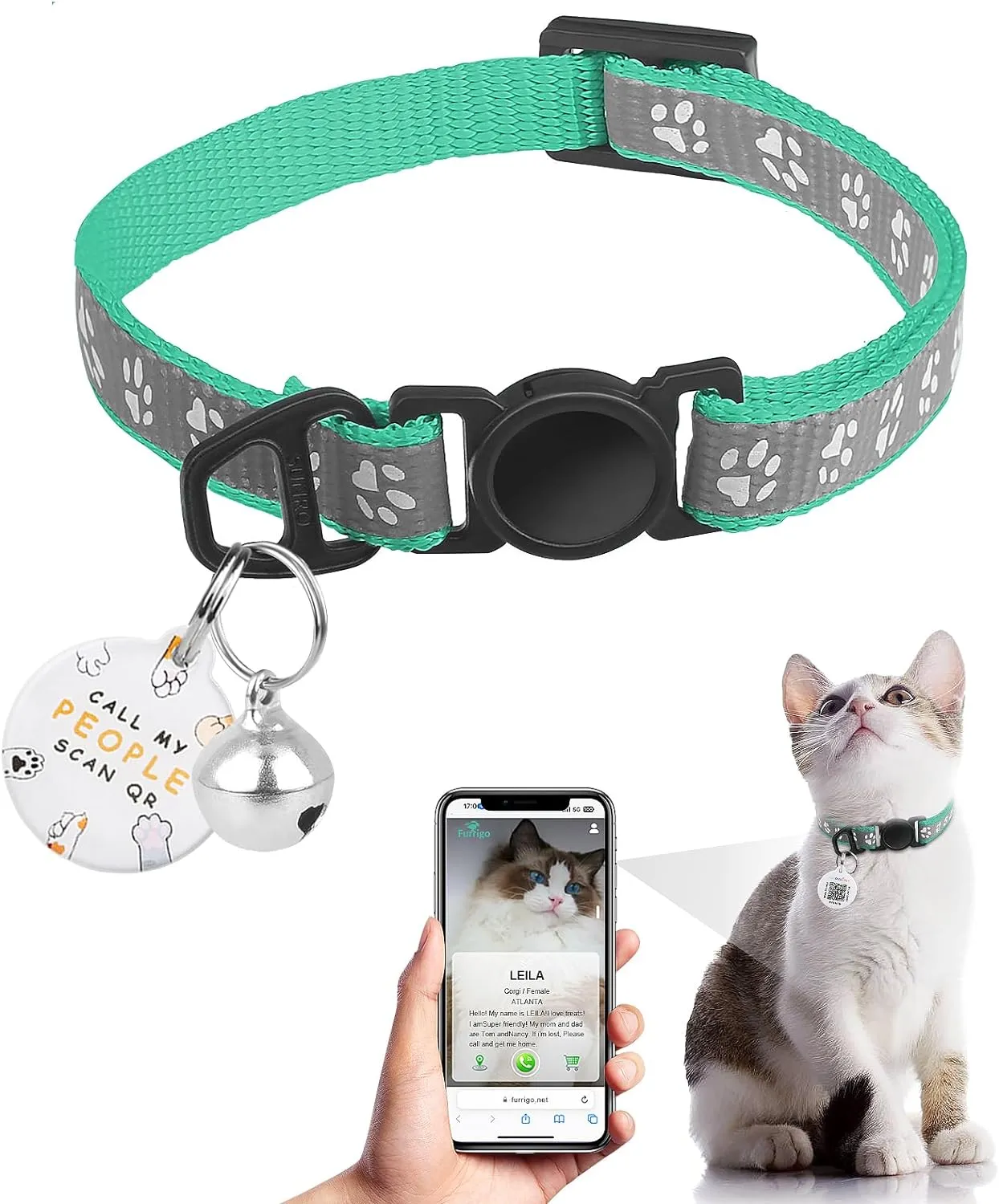 Cat Collar Breakaway with QR Code Name Tag, Reflective Kitten Collars with Bell, Cat ID Tag Personalized, Ultra-Durable, Adjustable, Quick Release, Fits Most Girl Boy Small Large Cats (8''-13.3'')