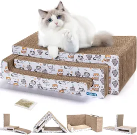 Cat Scratcher, Nobleza 3 in 1 Reversible Cardboard Cat Scratching Board, Recyclable Corrugated Catnip Cat Scratch Pad with 4 Assembly Modes for Indoor Cats Kitten Resting Playing, 3PCS