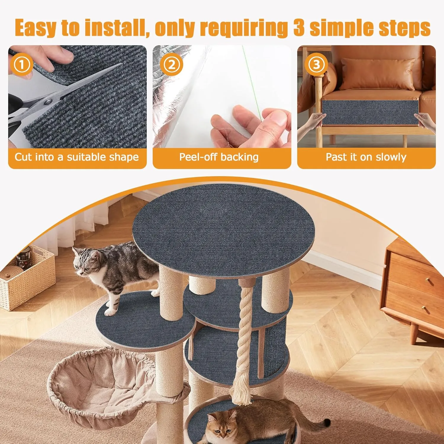 cat Scratching mat Self-Adhesive, Trimmable Furniture Protector for Couch, Sofa, Wall & Cat Trees - Durable Scratch Pad with Nano Tape, DIY Climbing Carpet for Indoor Cats(Dark Grey, 23.6"x15.8")