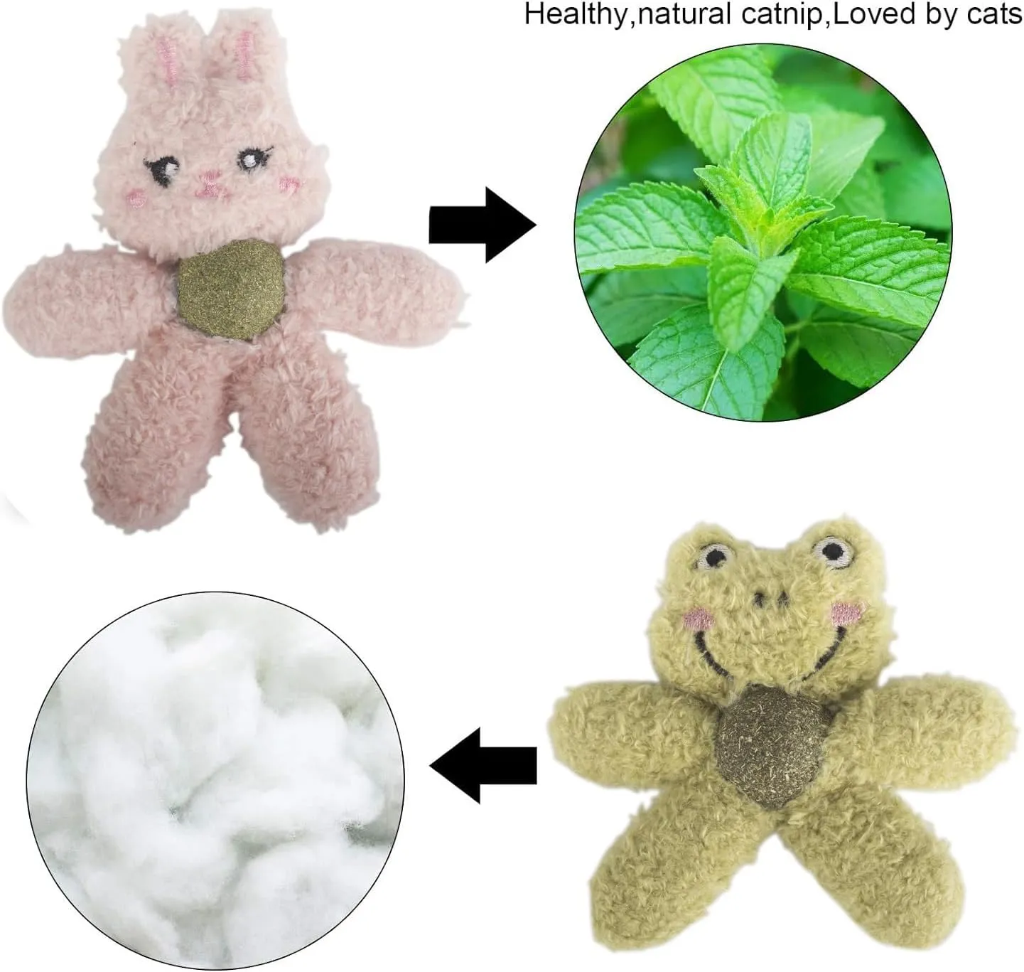 Cat Toys with Catnip Kitten Chew Bite Supplies Boredom Relief Fluffy Kitty Teeth Cleaning Chewing Cat Lovers Interactive Plush Gift (Panda&Bear)