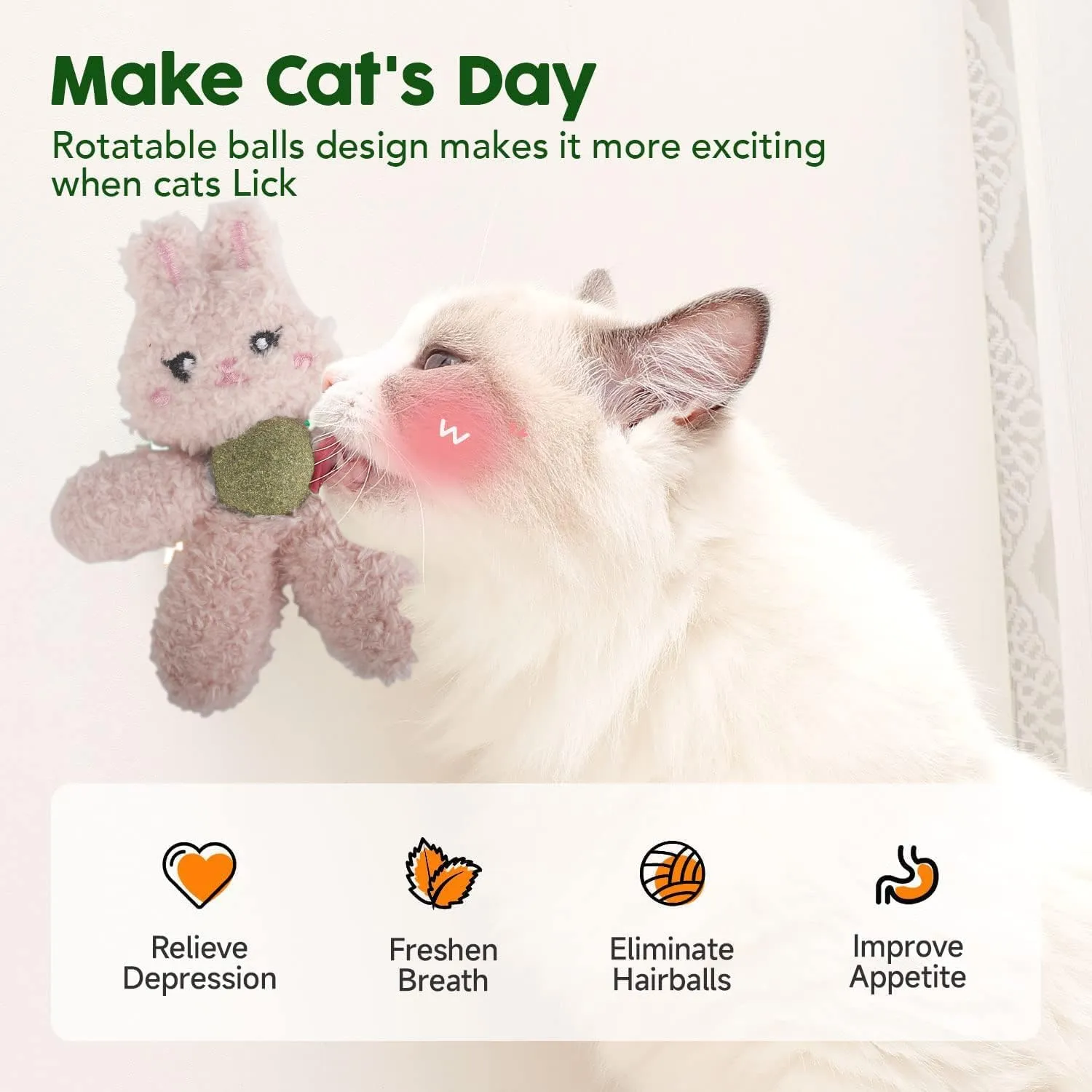 Cat Toys with Catnip Kitten Chew Bite Supplies Boredom Relief Fluffy Kitty Teeth Cleaning Chewing Cat Lovers Interactive Plush Gift (Panda&Bear)