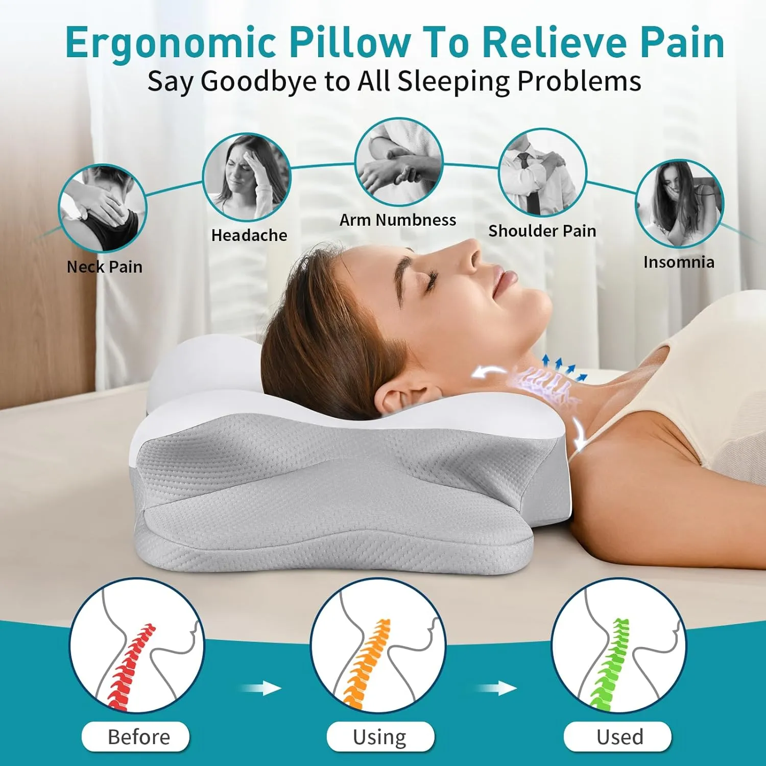 Cervical Pillow for Neck Pain Relief, Ergonomic Neck Pillow for Sleeping Contour Memory Foam Pillows with Cooling Pillowcase, Orthopedic Bed Pillow for Side Back Stomach Sleepers