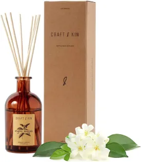 Craft & Kin Sage, Orange Blossom & Lotus Reed Diffuser | All Natural Essential Oil & 8 Rattan Scent Sticks | Reed Diffusers for Home, Bathroom | Long Lasting Home Fragrance in Amber Glass, 5.75oz