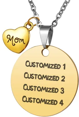 Custom Pet Tag Family Charm Round Pendant Necklace Stainless Steel Dog ID Tag Free Engraving  Gold