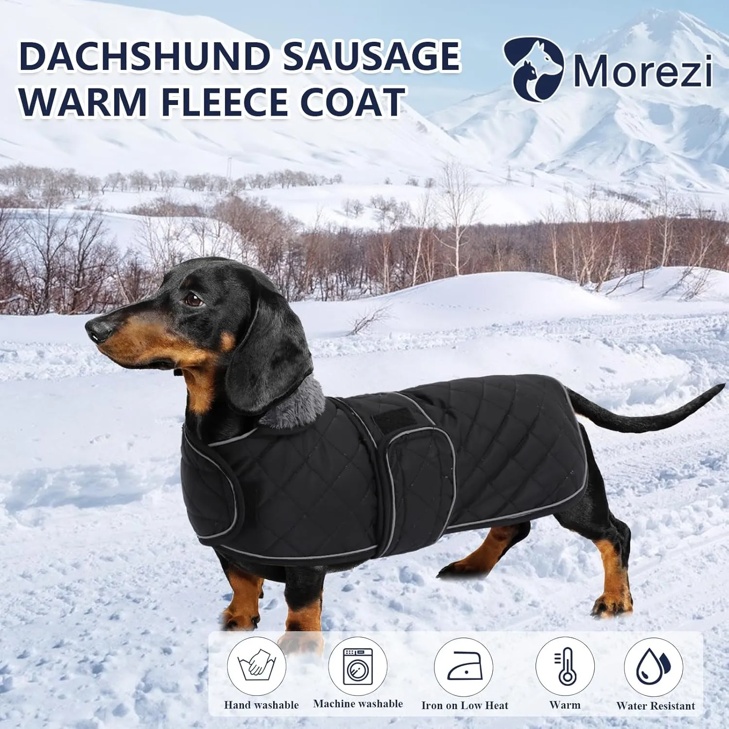 Dachshund Coat Dog Coats for Dachshunds Dachshund Winter Jacket with Padded Fleece Outdoor Dog Clothes with Adjustable Bands - Black - M