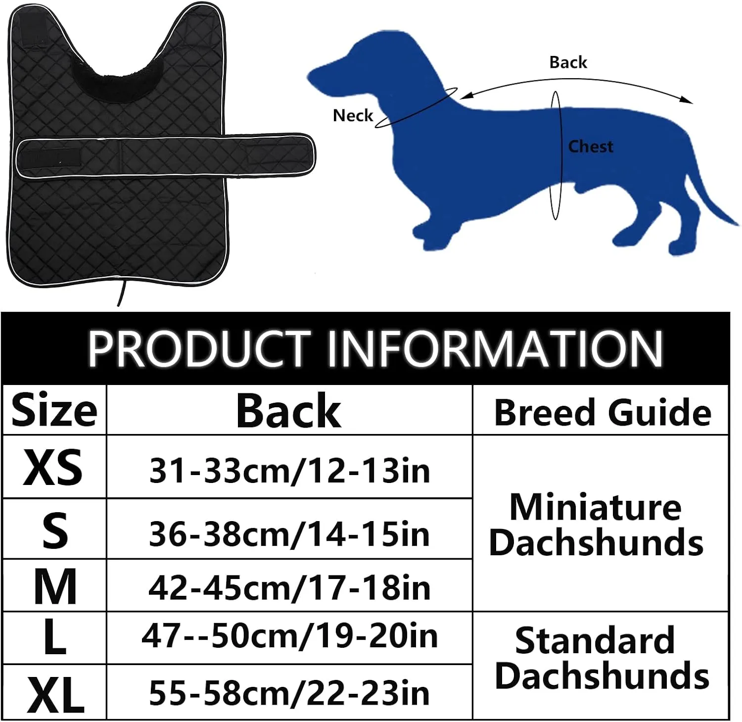 Dachshund Coat Dog Coats for Dachshunds Dachshund Winter Jacket with Padded Fleece Outdoor Dog Clothes with Adjustable Bands - Black - M