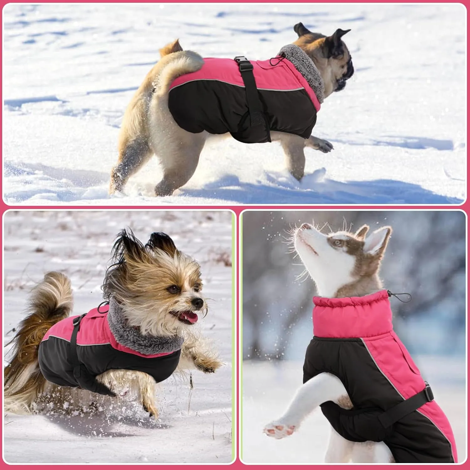 DENTRUN Warm Winter Coat Cold Weather Jacket Windproof Fleece Vest Reflective Outwear Waterproof Snowsuit Cozy Turtleneck Apparel for Small Dogs, S