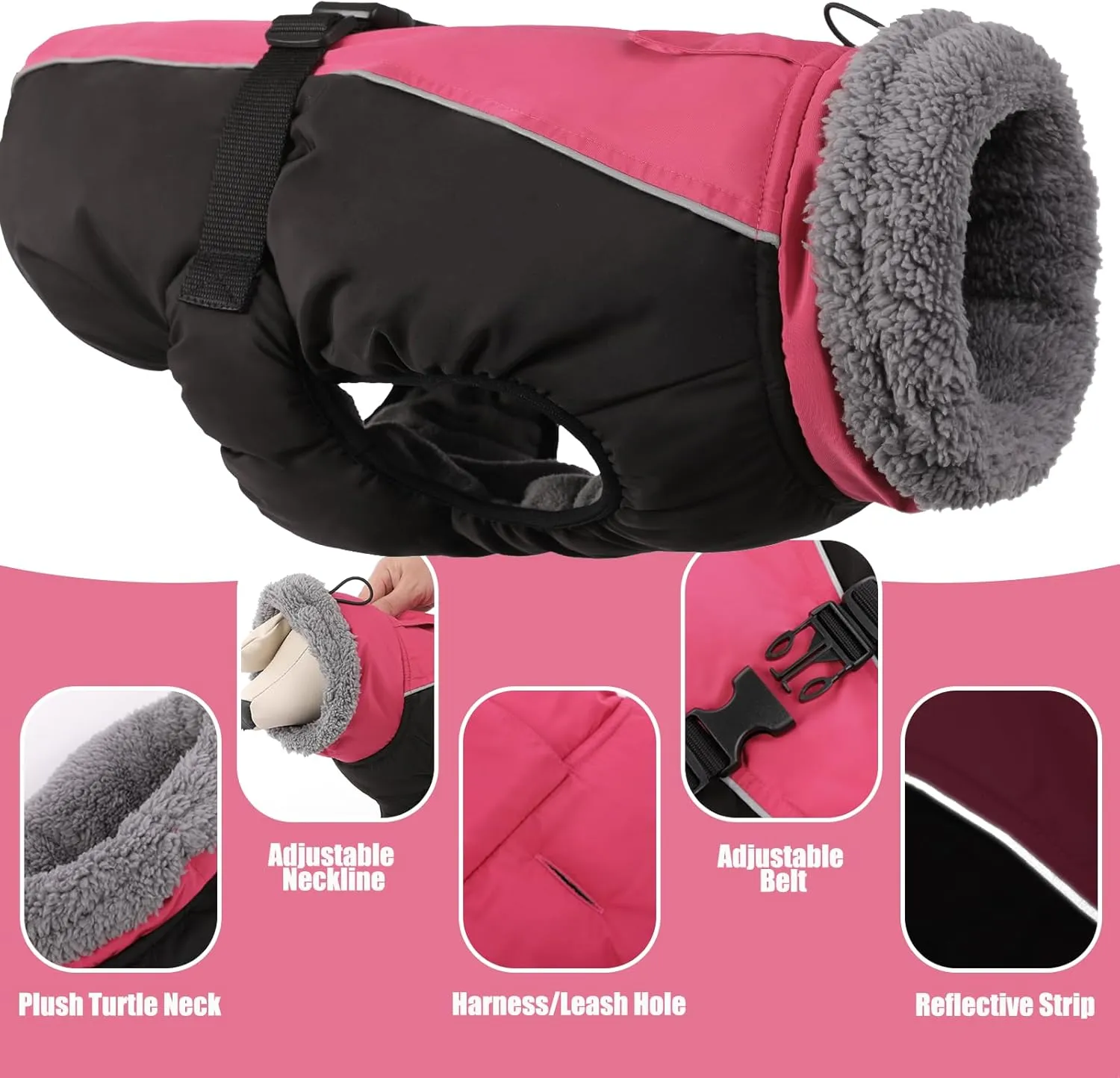 DENTRUN Warm Winter Coat Cold Weather Jacket Windproof Fleece Vest Reflective Outwear Waterproof Snowsuit Cozy Turtleneck Apparel for Small Dogs, S