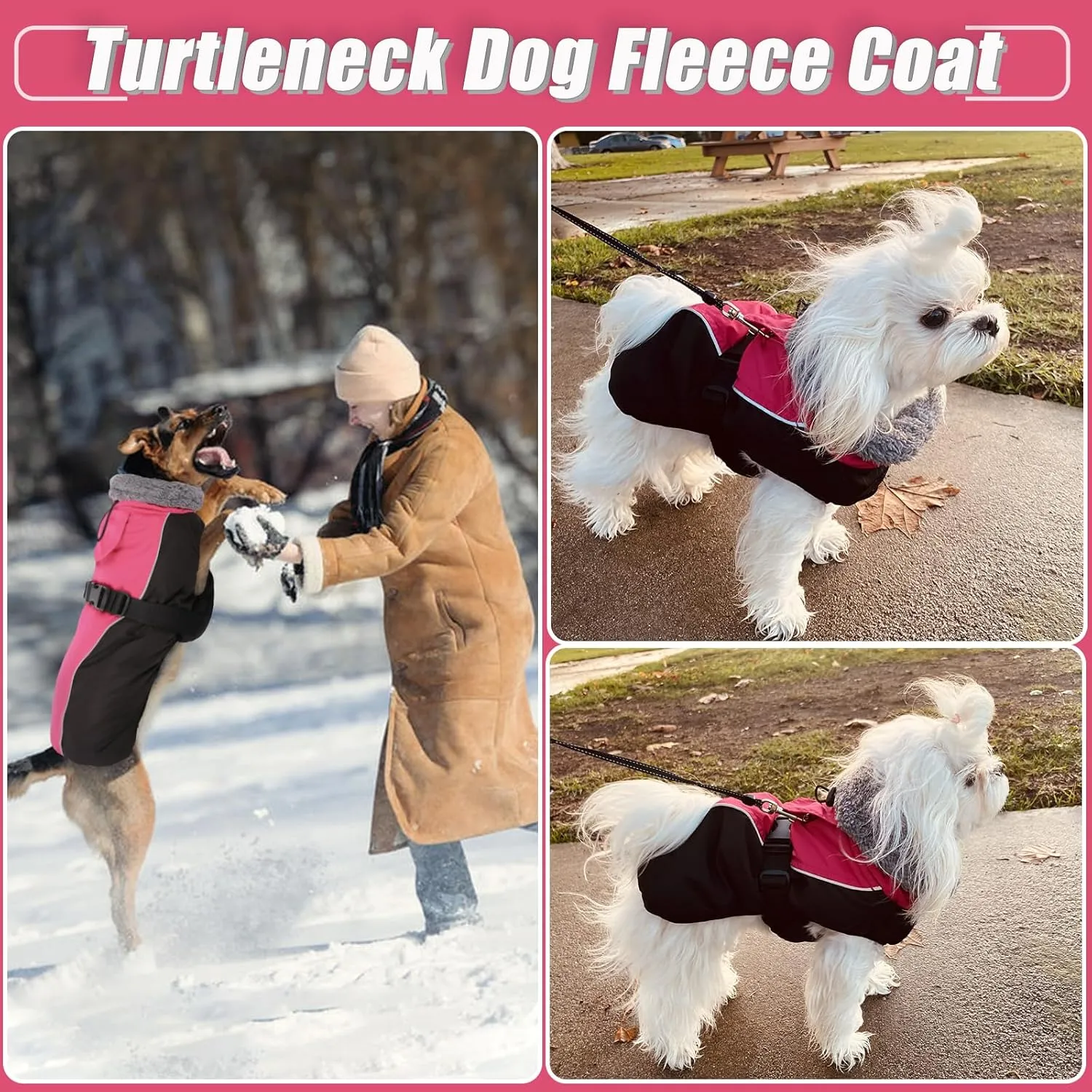 DENTRUN Warm Winter Coat Cold Weather Jacket Windproof Fleece Vest Reflective Outwear Waterproof Snowsuit Cozy Turtleneck Apparel for Small Dogs, S