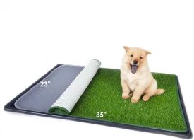 Dewonch Dog Artificial Grass Pad with Tray for Puppy Potty Training, Fake Turf Patch & Washable Pee Pad Pet Loo for Small and Medium Dogs, Indoor or Outdoor Use (Potty System 35.4 x 23.6)