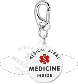 Divoti Medicine Inside Bag Tag 1.25" - with Quick Clip | Pre-Engraved Stainless Steel Dual-Sided | Bold Lettering