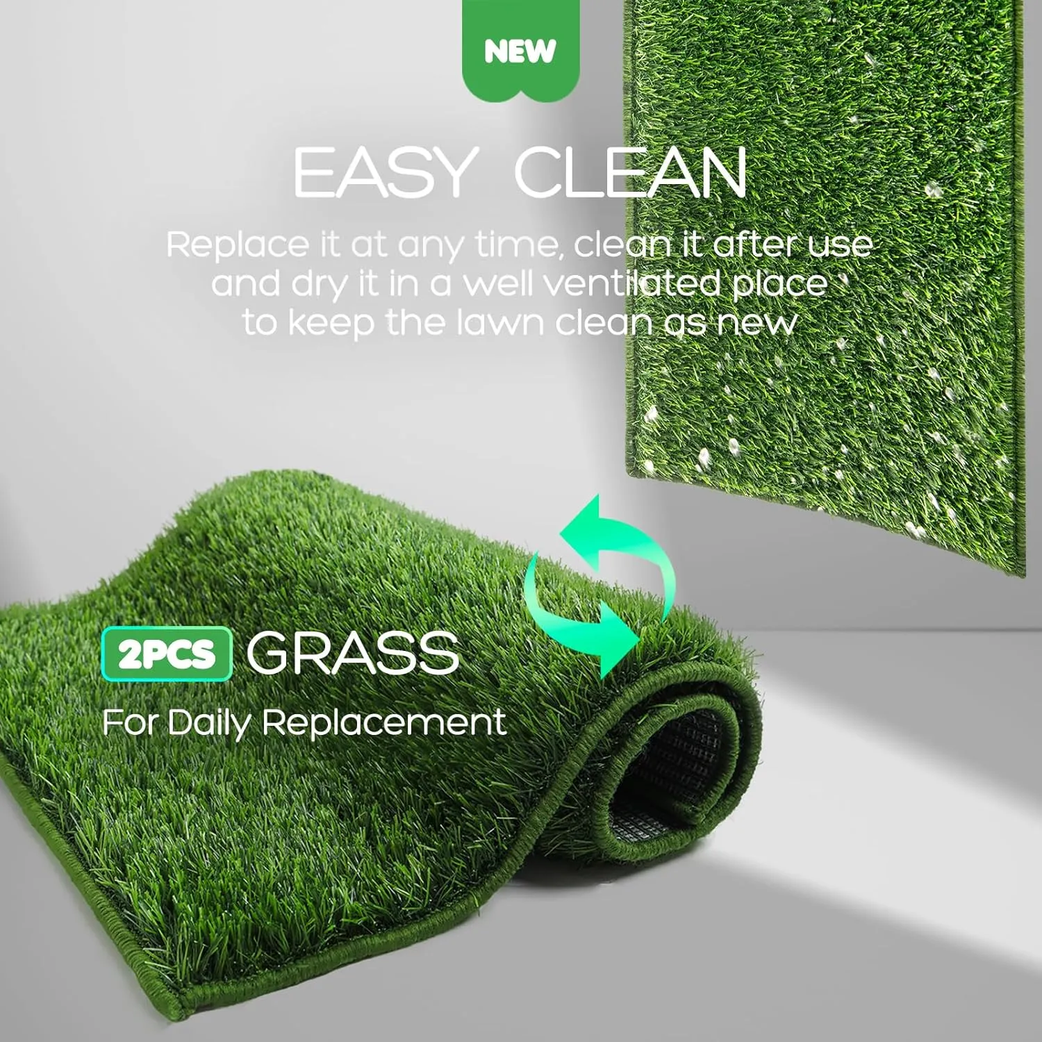 Dog Grass Pad with Tray, 2316in Small Litter Box, 2Grass Pad for Dogs Potty Washable, Thick Soft Odor-Free Hemmed Dog Pee Grass, Indoor Puppy Potty Training Balcony (Without Grid)