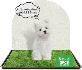 Dog Grass Pad with Tray, 2316in Small Litter Box, 2Grass Pad for Dogs Potty Washable, Thick Soft Odor-Free Hemmed Dog Pee Grass, Indoor Puppy Potty Training Balcony (Without Grid)