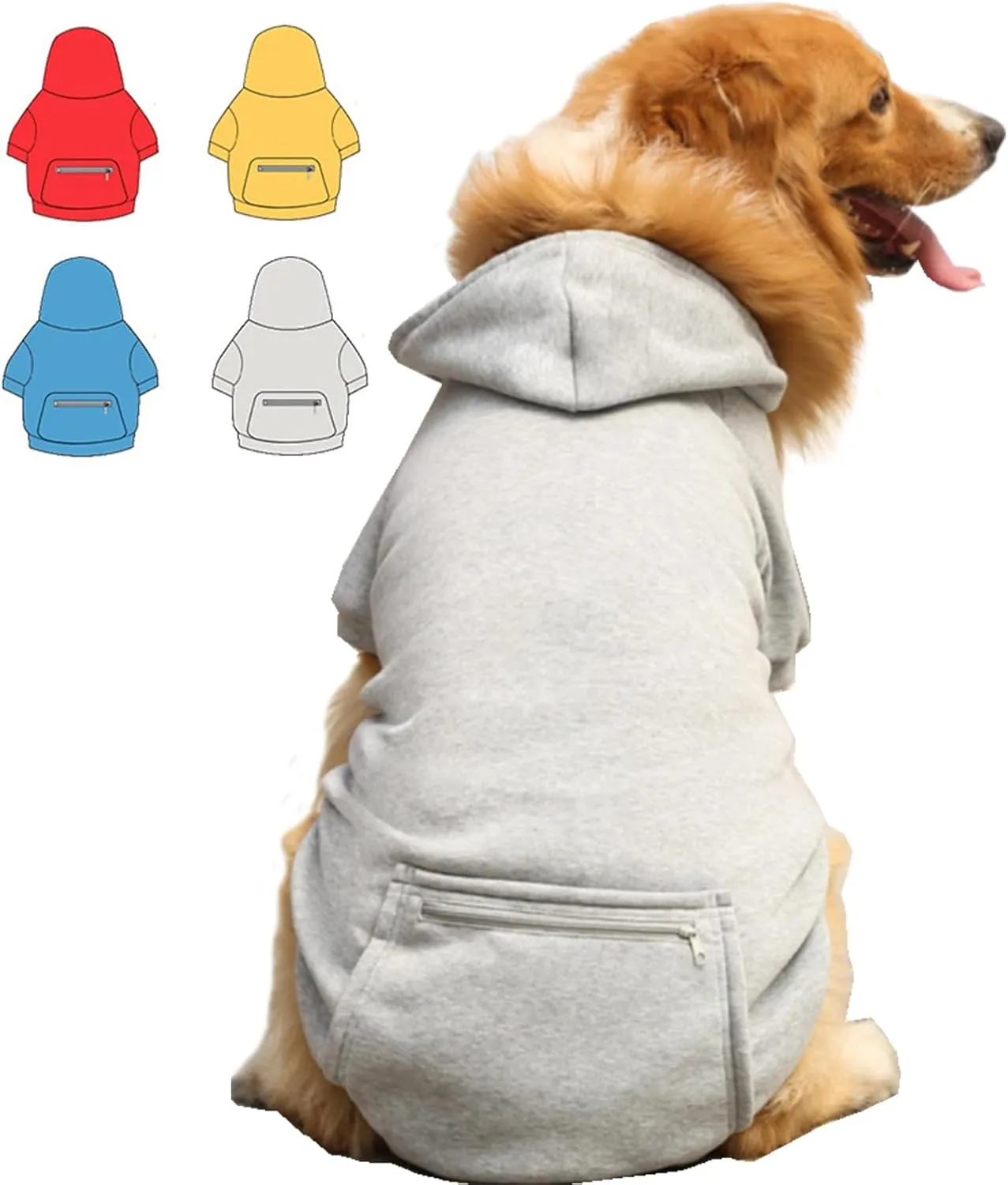 Dog Hoodie for Small Medium Large Dogs,Fleece Hoodie for Dogs with Zipper Pocket,Fall Winter Warm Cat Puppy Sweatshirts(Grey,3XL)