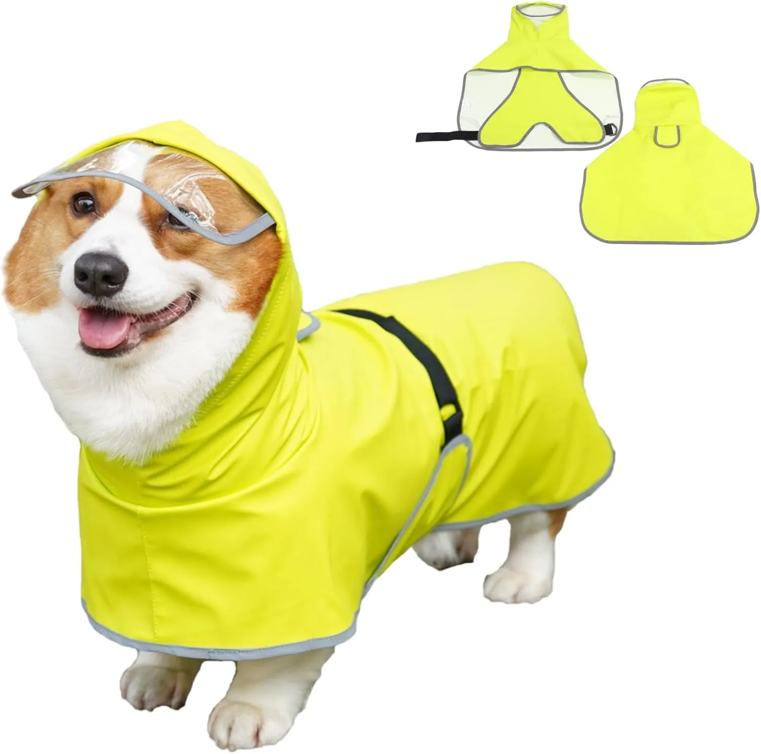 Dog Rain Jacket with Hood, Waterproof Dog Raincoat, Adjustable Belly Strap Protection, Lightweight Poncho (Small Plus, Light Green)
