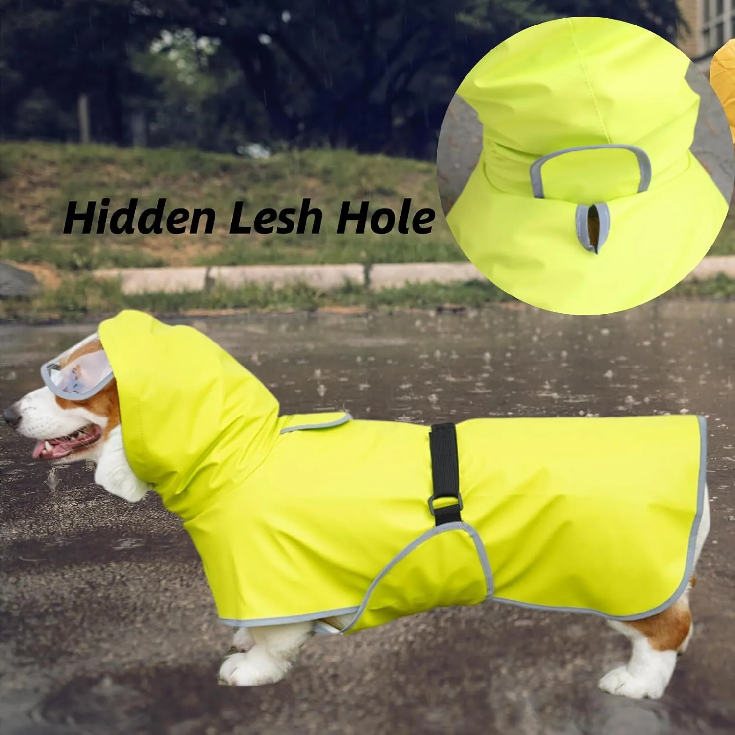 Dog Rain Jacket with Hood, Waterproof Dog Raincoat, Adjustable Belly Strap Protection, Lightweight Poncho (Small Plus, Light Green)