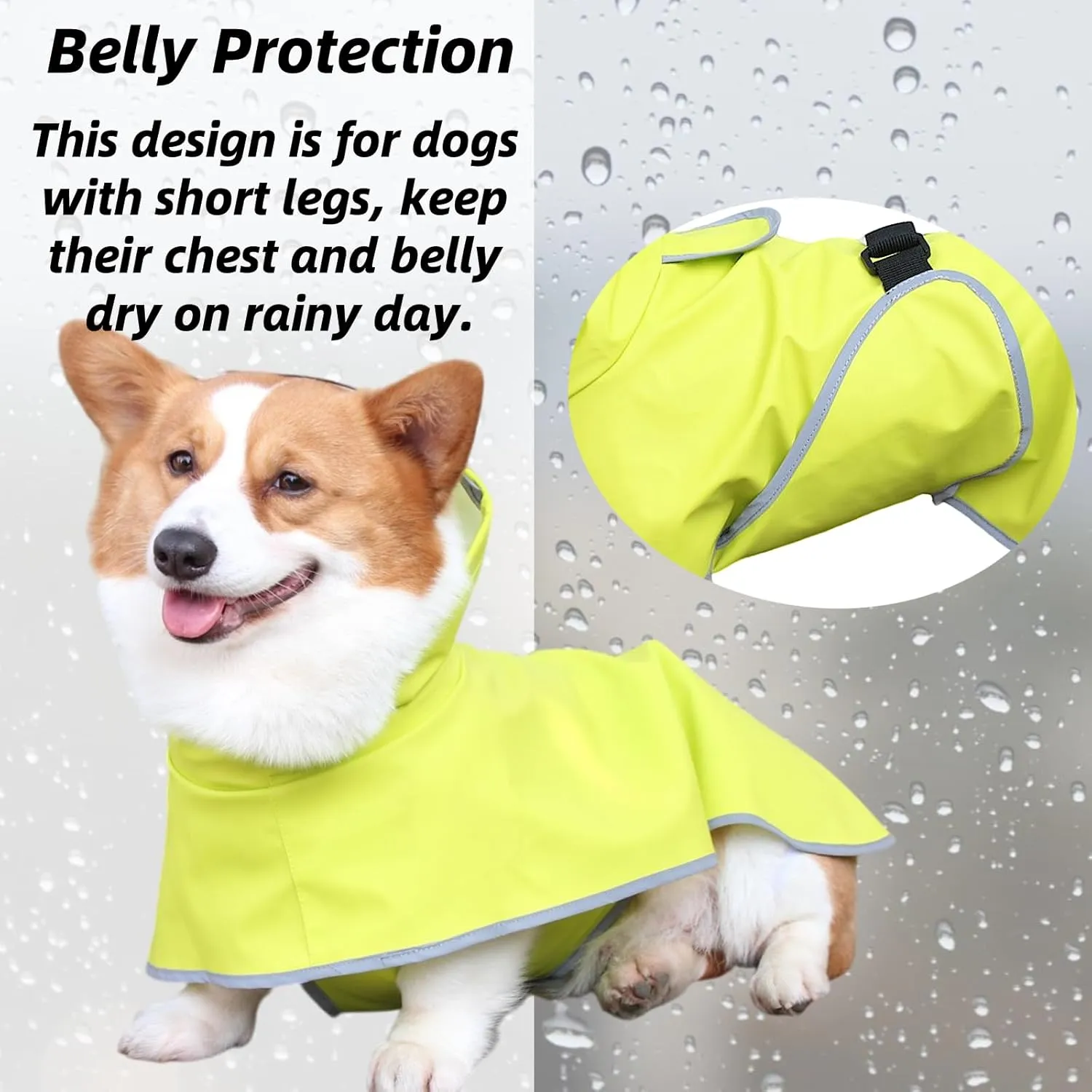 Dog Rain Jacket with Hood, Waterproof Dog Raincoat, Adjustable Belly Strap Protection, Lightweight Poncho (Small Plus, Light Green)