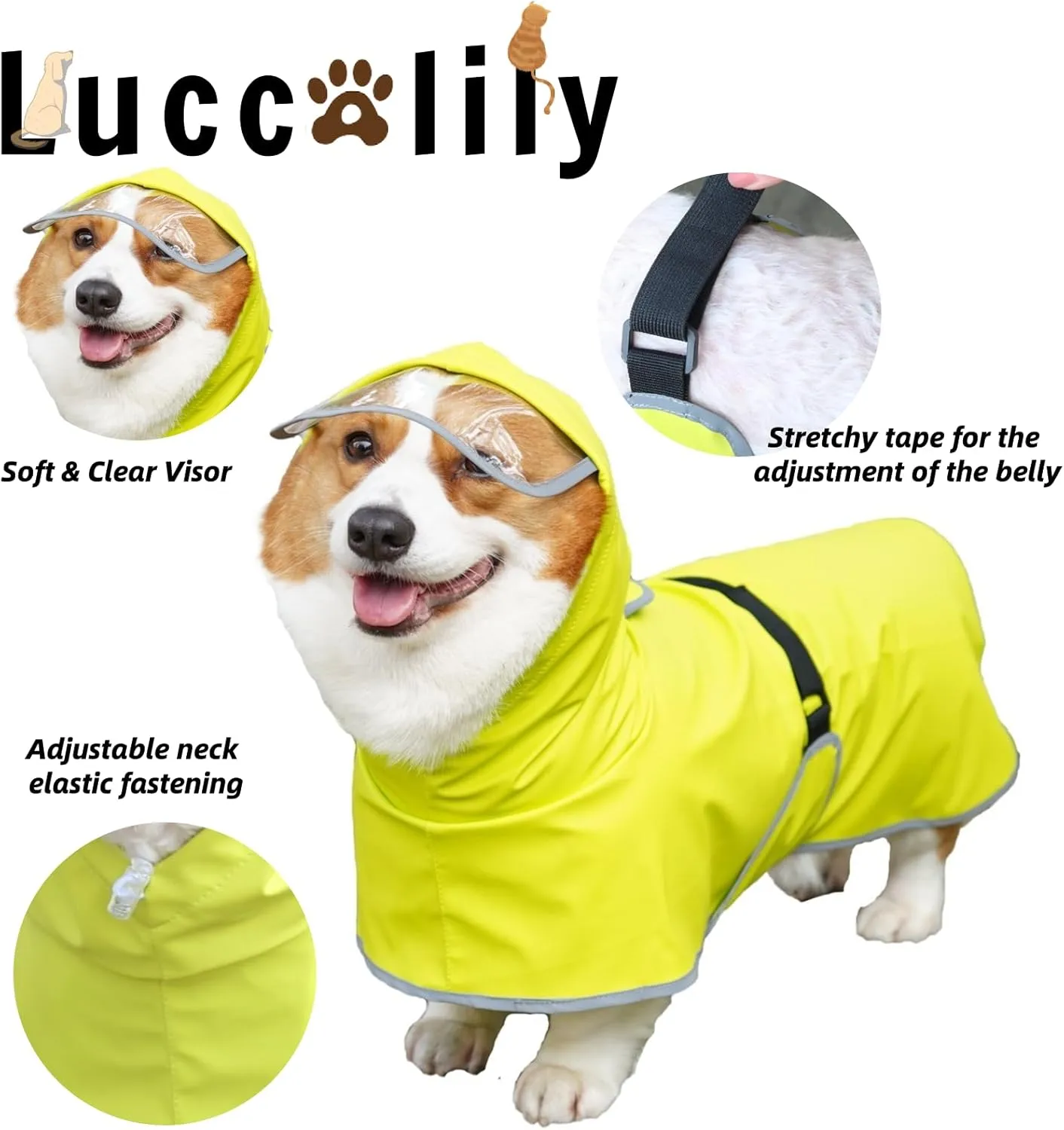Dog Rain Jacket with Hood, Waterproof Dog Raincoat, Adjustable Belly Strap Protection, Lightweight Poncho (Small Plus, Light Green)