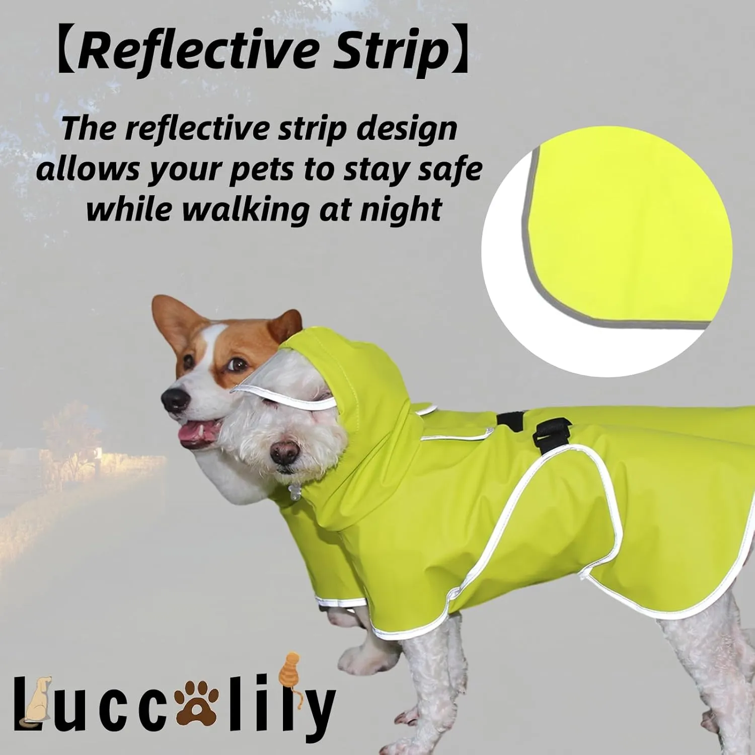 Dog Rain Jacket with Hood, Waterproof Dog Raincoat, Adjustable Belly Strap Protection, Lightweight Poncho (Small Plus, Light Green)