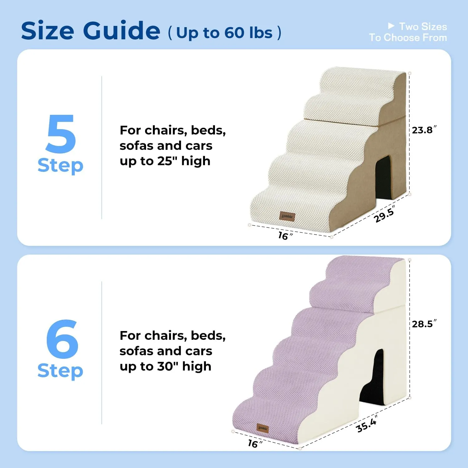 Dog Steps for High Beds - 5 Step 23.8 Pet Stairs with Tunnel 2 in 1 with Zippers Suitable for Small Dogs and Cats, Indoor Cat Ladders with Non-Slip Bottom, Beige