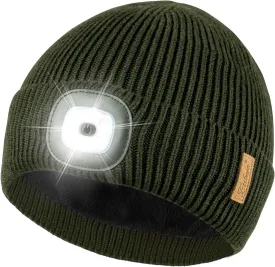 Etsfmoa Unisex Hat with Light,Fleece Lined Beanie Warm Knit Hat,Gifts for Men Women,Rechargeable LED Cap