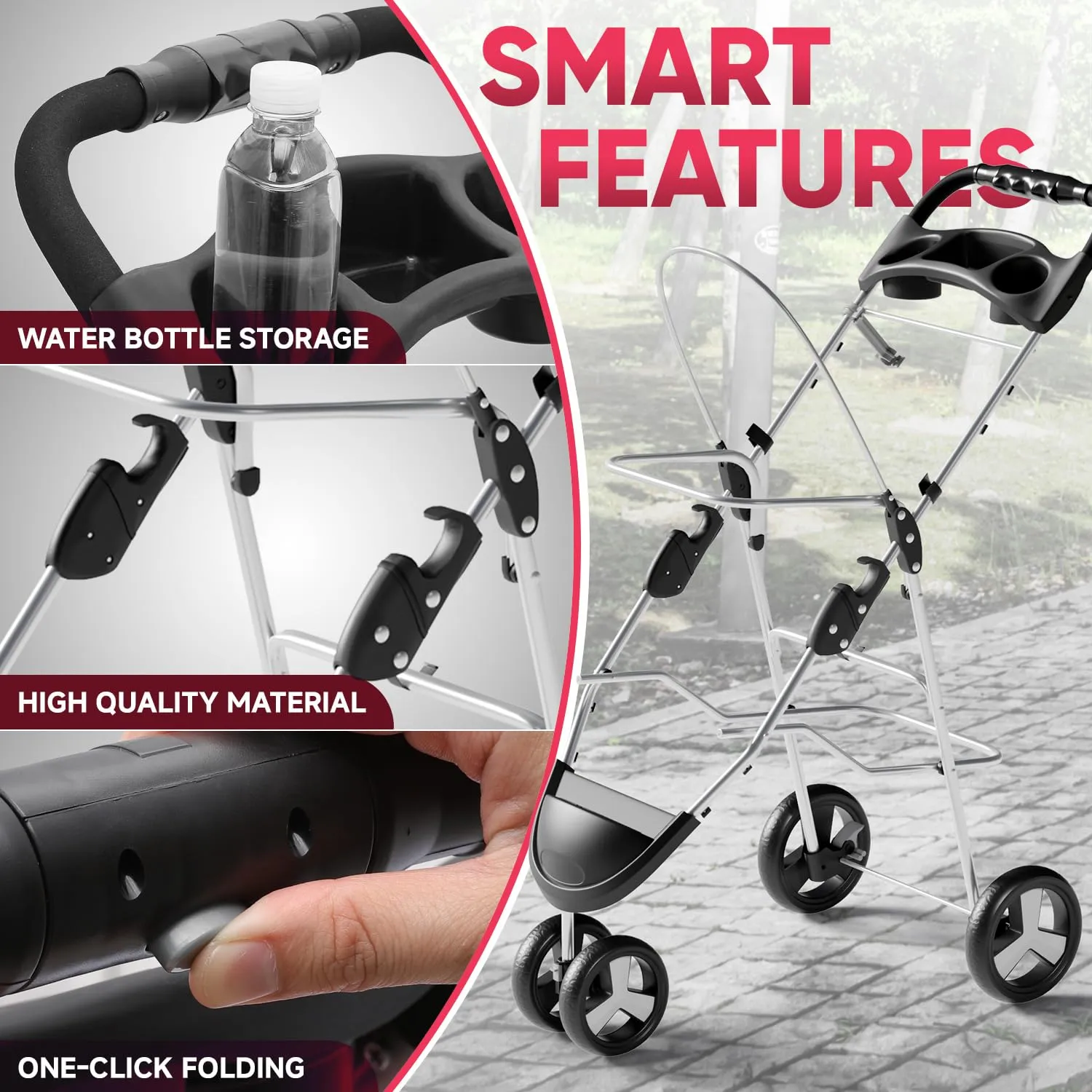 Foldable 3-Wheel Dog Stroller - Breathable Mesh, Cup Holders & Storage Basket for Small/Medium Pets, CAAP-DGS-A78-GND